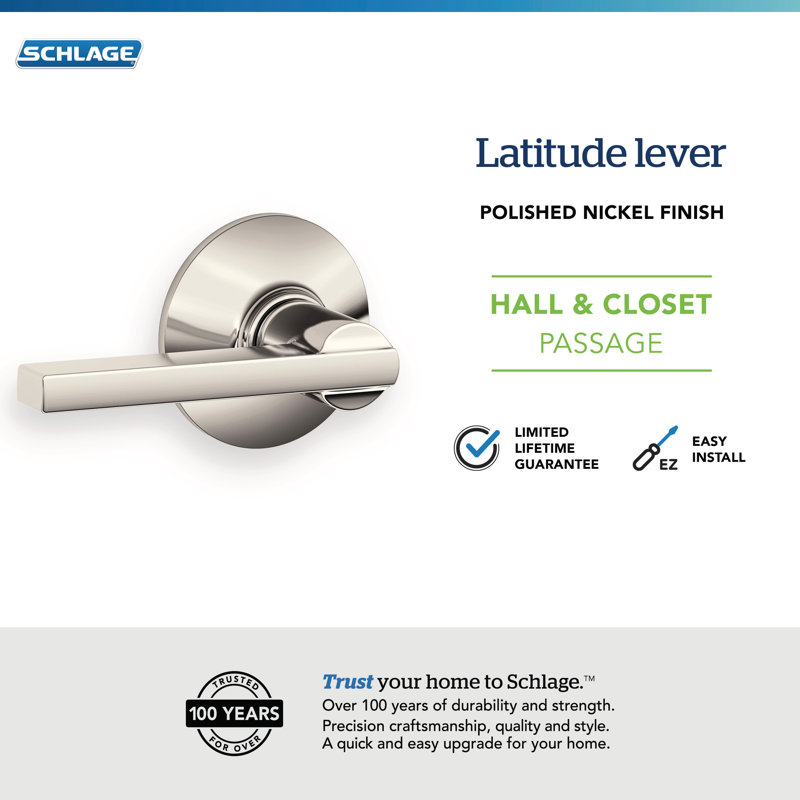 Latitude Lever Hall and Closet Lock, Polished Nickel