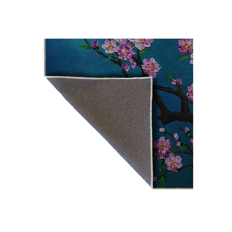 Tapis décoratif lavable à la machine moderne à motif de lune et de fleurs bleues