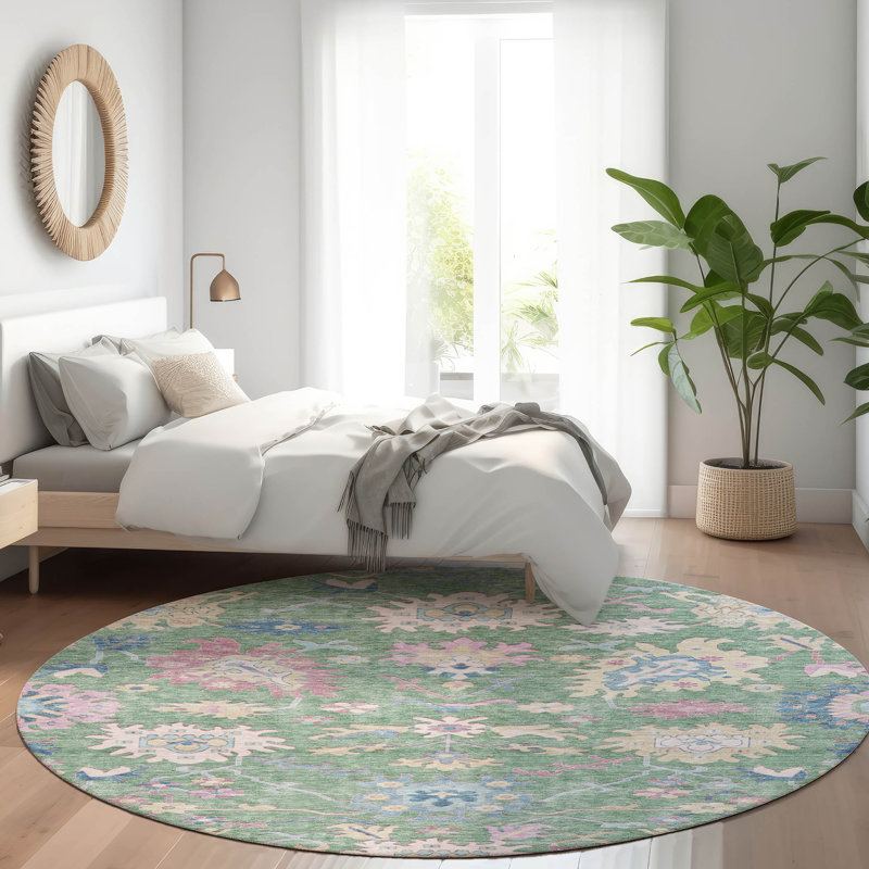 Machine Washable Indoor/Outdoor Cicel ACN1154 Sage Rug, Round 8'