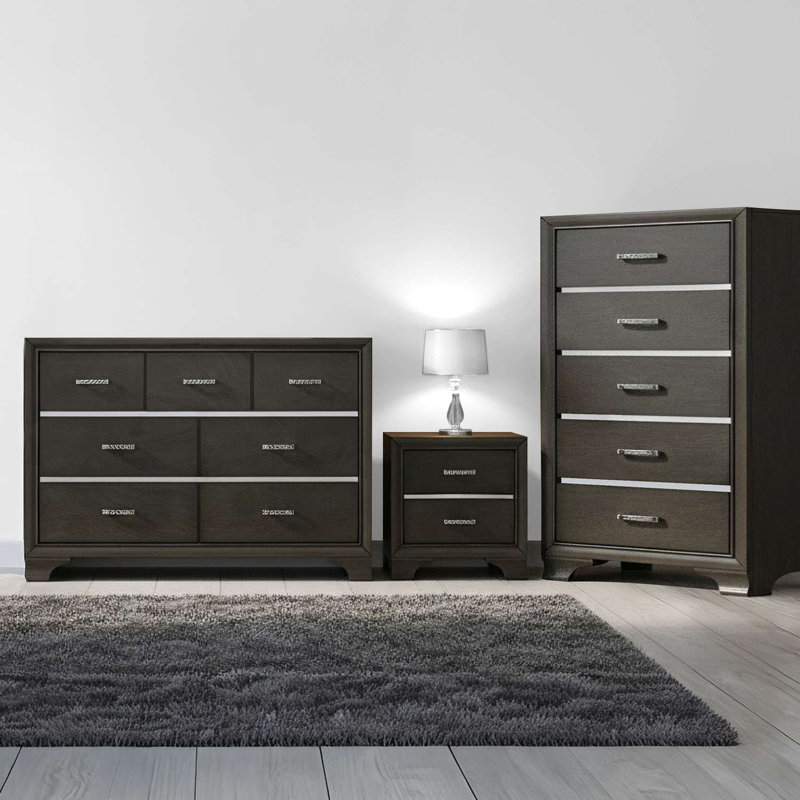 Ensemble de rangement de chambre à coucher moderne gris anthracite avec commode, commode et table de chevet
