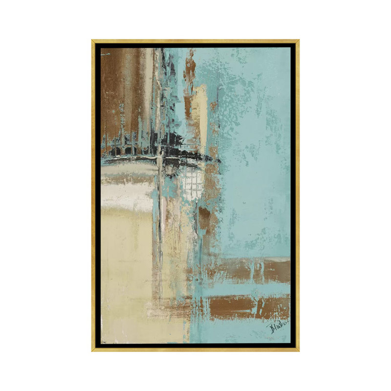« Oxido on Teal II » par Patricia Pinto, reproduction d’art, H 32 po x l 48 po x 1,5 po, Toile encadrée d'or, Pas de tapis