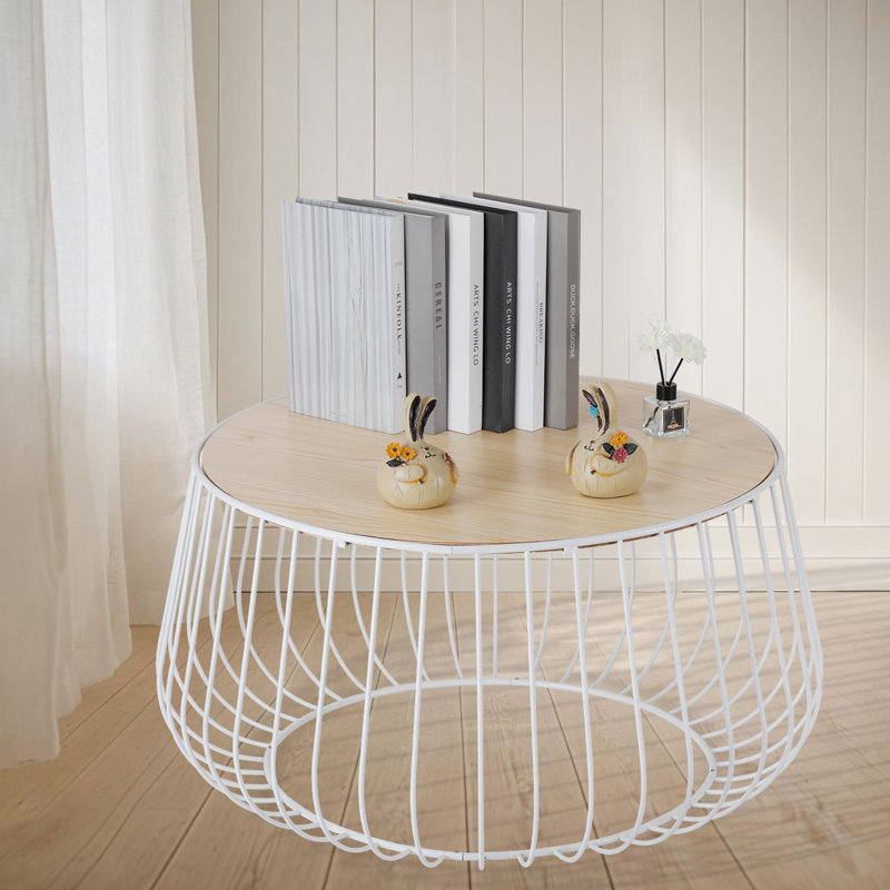 Table basse 16 po H Modern Scandinavian, Plateau en bois naturel / base blanche