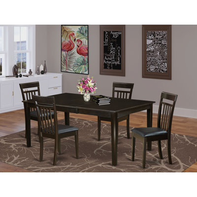 L'ensemble 5 pièces de table et chaises de cuisine comprend une table de salle à manger rectangulaire avec piédestal et 4 chaises rembourrées en similicuir, 42 x 72 pouces, cappuccino