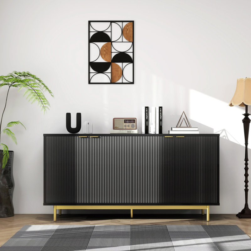 Latitude Run® 58'' 4-Door Sideboard Buffet with Storage, Black/Gold