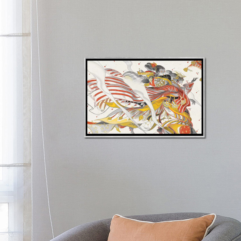 Vent de dames par Sija Hong - reproduction d'art, H 18 po x l 26 po x P 1,5 po, Dark Rustic Wood Framed, Pas de tapis