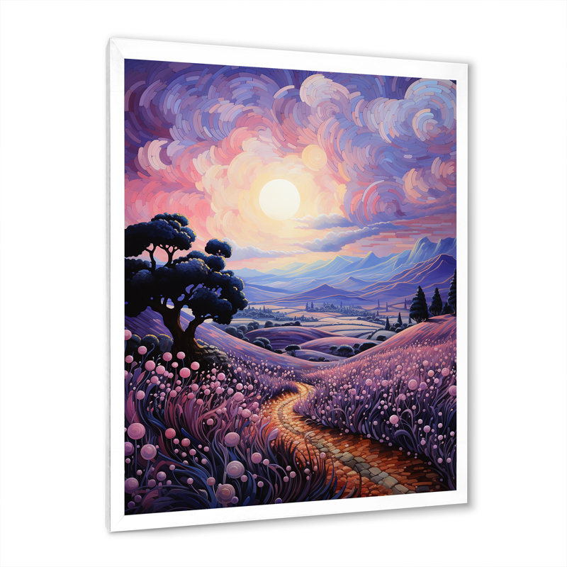 Décoration murale en toile Vangogh lavande Fields Pointillism I - Vangogh, H 44 po x l 34 po x P 1,5 po, Cadre simple blanc