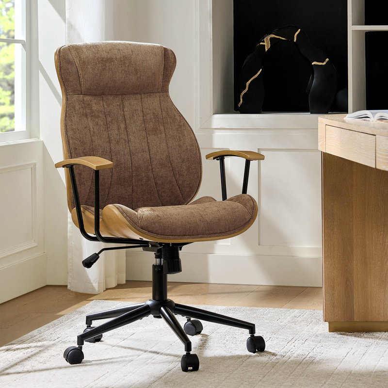 Chaise de bureau pivotante à haut dossier Oswina, Chameau