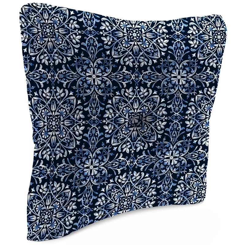 Extra Large Outdoor Square Pillows 24 x 23 Tufted Comfort, Blue Floral Damask
