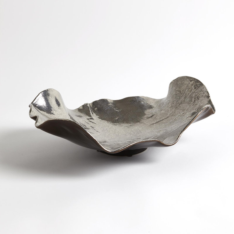 Ceramic Abstract Posh and Luxe Decorative Plate, Platinum Crackle