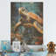 Représentation abstraite d'une harmonie de tortues Usin - Tortue, art mural sur bois de pin naturel-1284794539
