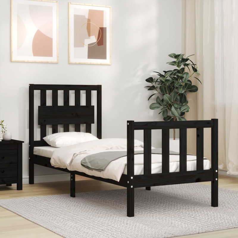 Bed Frame with Headboard, Black, Small Single (2'6)