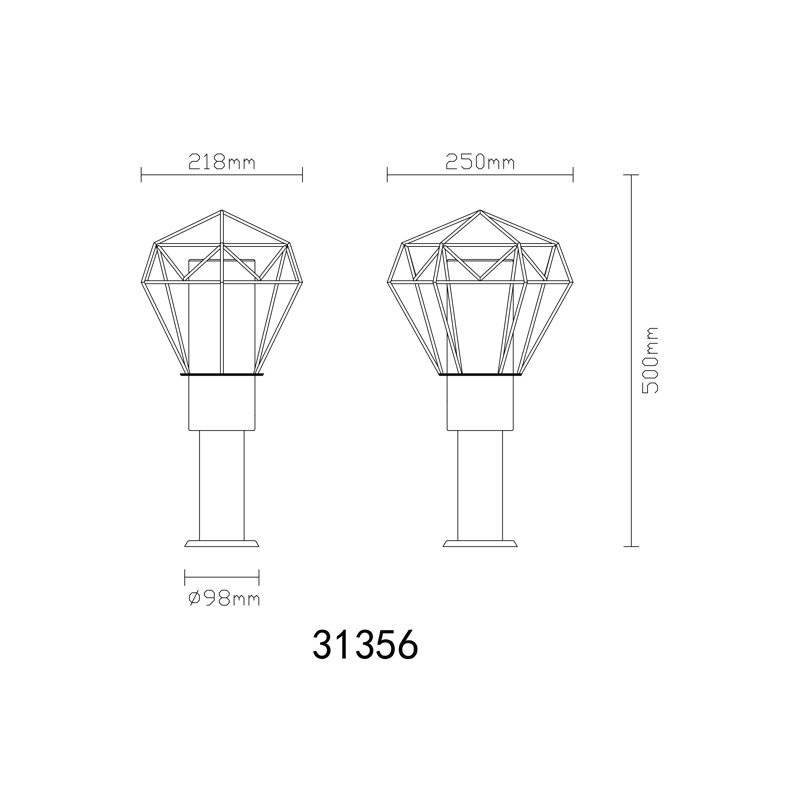 Couronne Black Stainless Steel Pathway Light, 50cm H x 25.5cm W x 22.5cm D