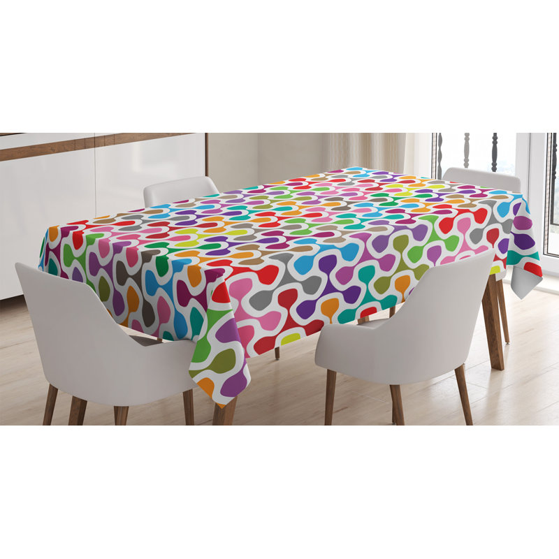 Colorful Tablecloth, Colorful Patterns With Curves Geometry Cheering Creative Ornamental Design, Rectangular Table Cover For Dining Room Kitchen Decor, 60" X 90", Multicolor