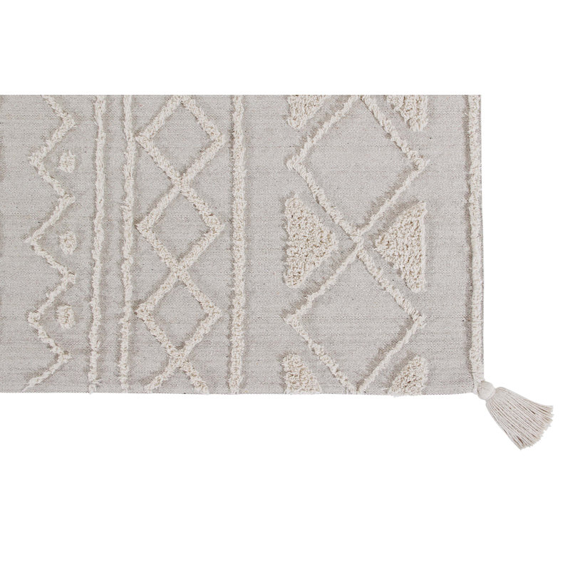 Cotton Geometric Area Rug in Light Gray/Beige, Rectangle 6'7" x 10'
