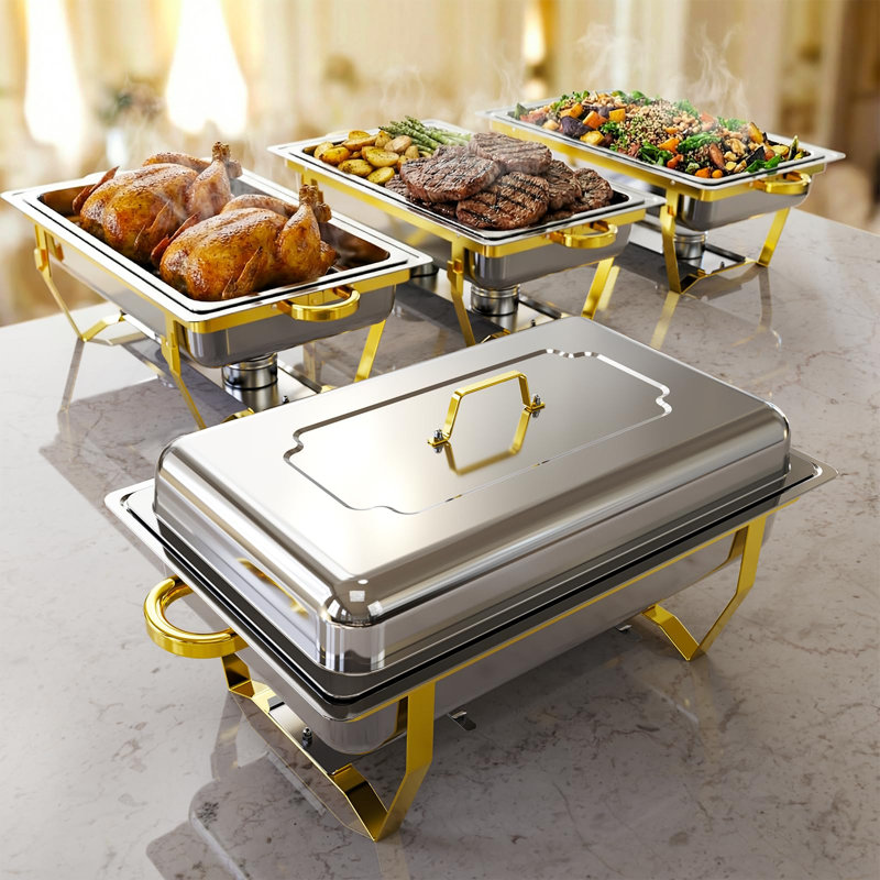 Lot de 4 plats de chafing pour buffet, ensemble de chafing dish de haute qualité