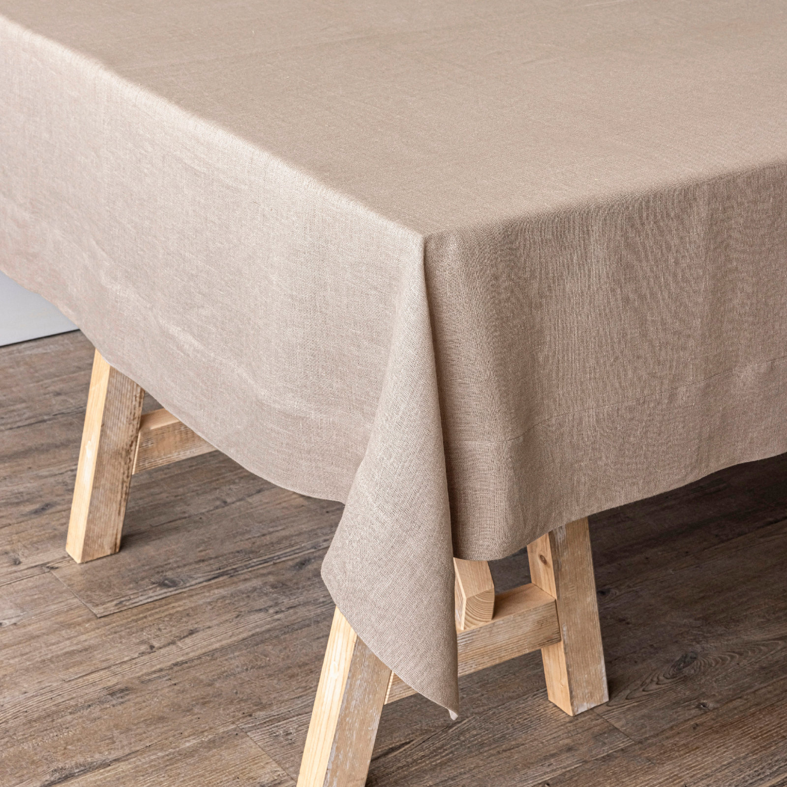 over&back 108" 100% Linen Tablecloth, 70" W x 90" L, Tan