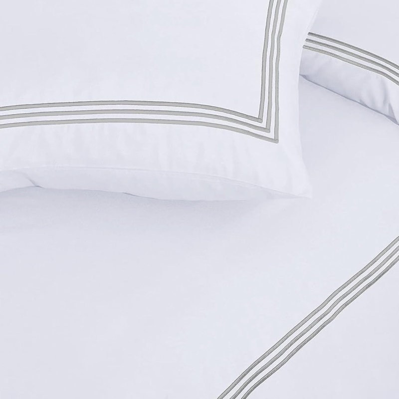 Cotton Blend Duvet Cover Set with Pillowcases, White/Grey, Double Duvet Cover + 2 Pillowcases