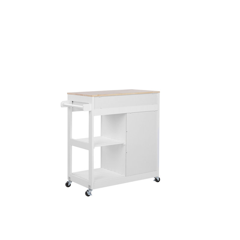Ambon Solid Wood Top Kitchen Trolley, White
