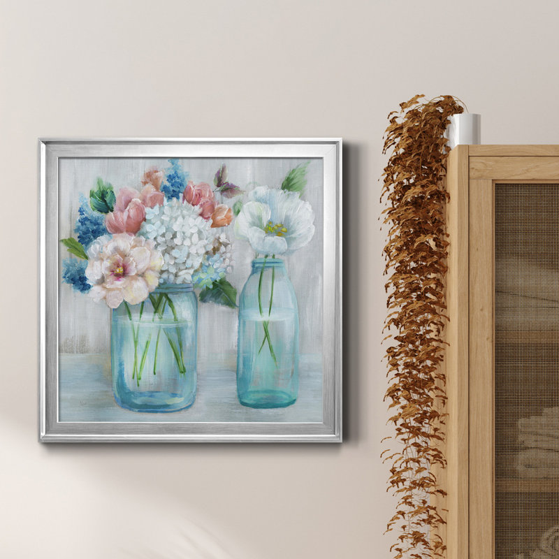 Country Bouquet - Peinture sur toile encadrée, Toile argentée encadrée, H 26,5 po x l 26,5 po
