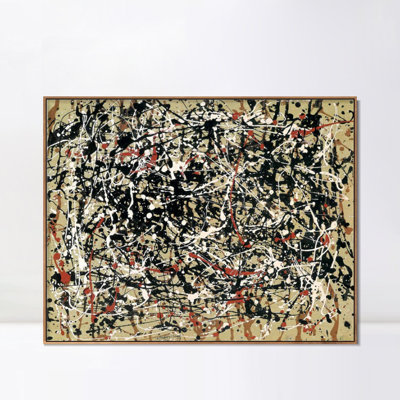 Reproduction d'art sur toile encadrée, sans titre, 1949, de Jackson Pollock (cadre mince couleur bois, 76 x 102 cm). Décoration murale idéale pour le salon, la maison ou le bureau.