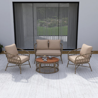 Ensemble de canapés modulaires d'extérieur en osier 4 pièces avec table 4 pièces