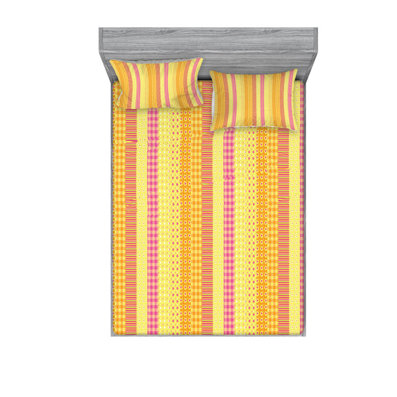 Microfiber Abstract Sheet Set, Queen Sheet Set + Fitted Sheet + 2 Pillowcases, Yellow/Beige/Pink Abstract 1
