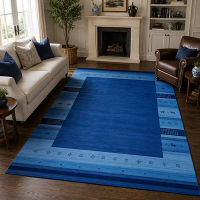 Handloomed Blue Gabbeh Tribal Wool Area Rug