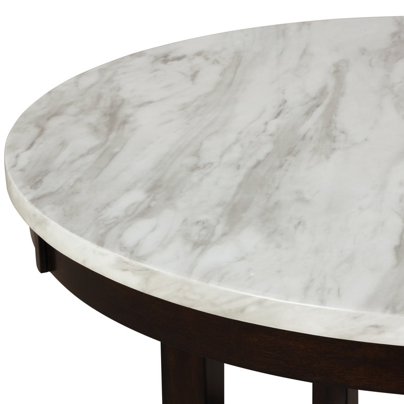 Table de salle à manger ronde de 47 pouces avec plateau en faux marbre Kate, blanc et noir