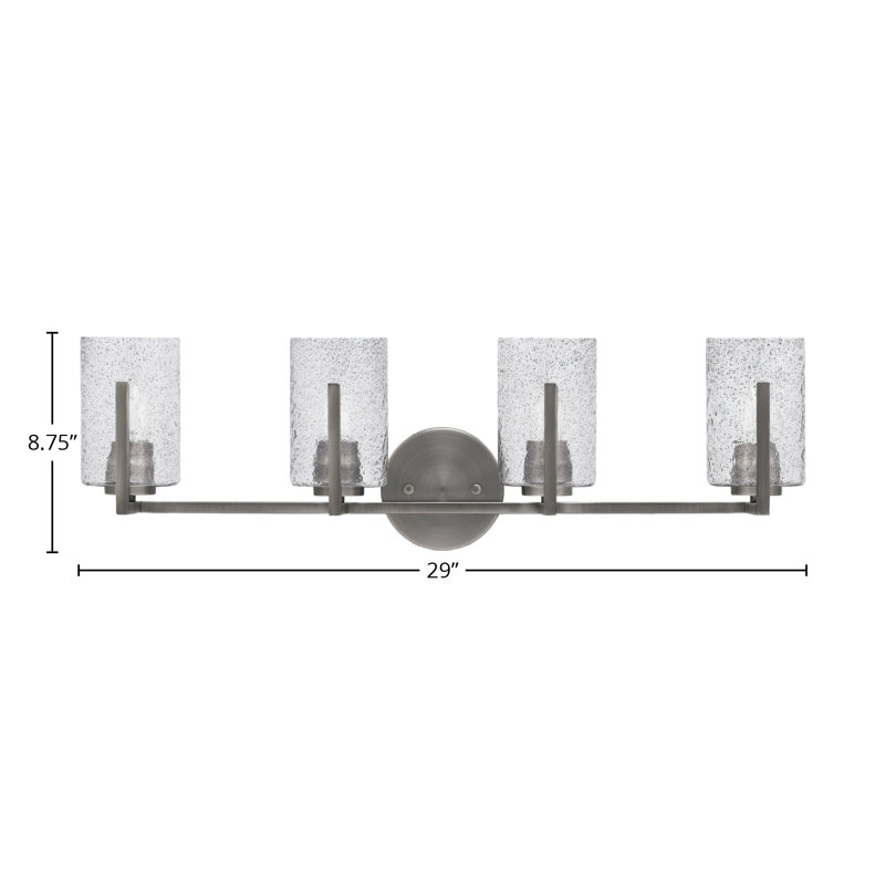 Barre d'éclairage de salle de bain 4 lumières Dayberry avec verre à bulles 4 po, Gris, Gris fumée