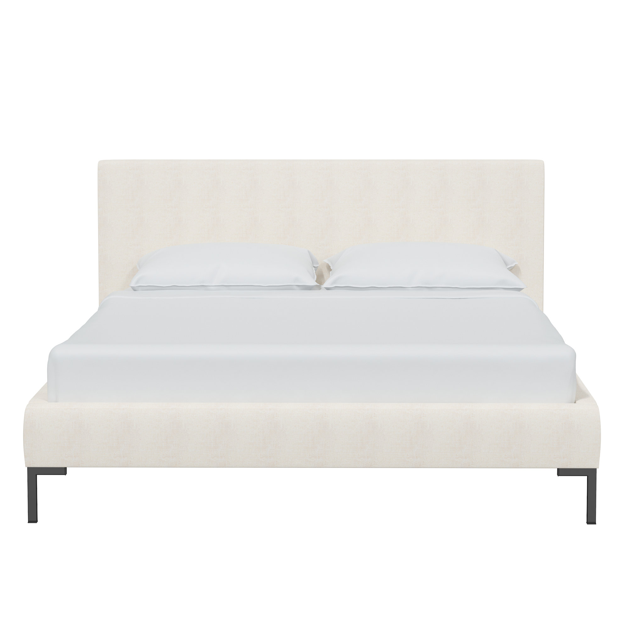 Rand Upholstered Bed, King, Zuma White Textured Linen, Black Wood