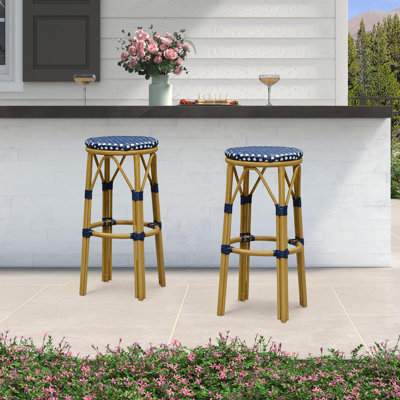  Ensemble de 2 tabourets de bar pour terrasse avec dossier sans dossier et tabouret de bar en rotin