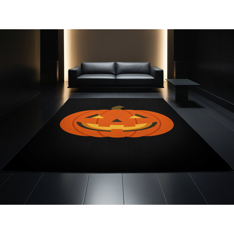 Tapis noir moelleux et moelleux à motif abstrait moderne et contemporain d'Halloween - reliure noire, 7 x 9