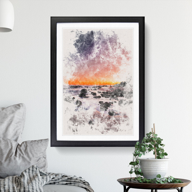 Moon Above the Beach - Picture Frame Painting Print, Black Framed, 45cm H x 33cm W x 2cm D