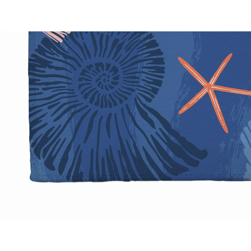 Starfish Welcome Indoor Doormat, 48" W x 72" L, Navy