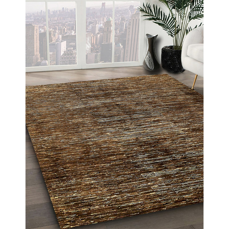 Tapis brun foncé à motif abstrait, Carré 6 pi