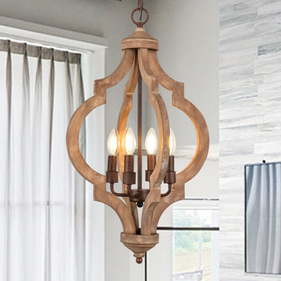 Luminaire suspendu en bois 4 lumières