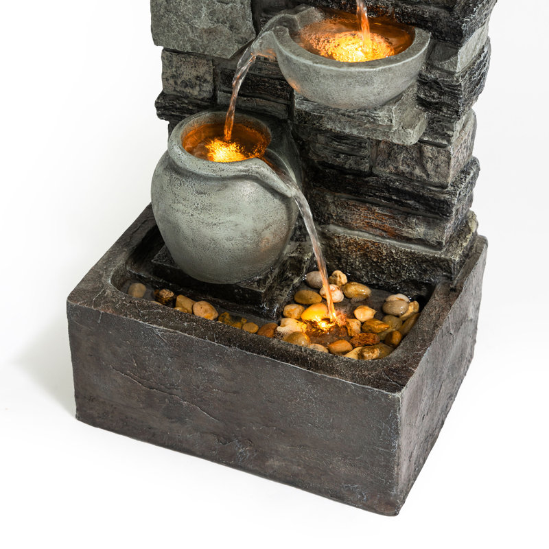 Eshell 8.5" Outdoor Water Fountain With LED Lights, Gray