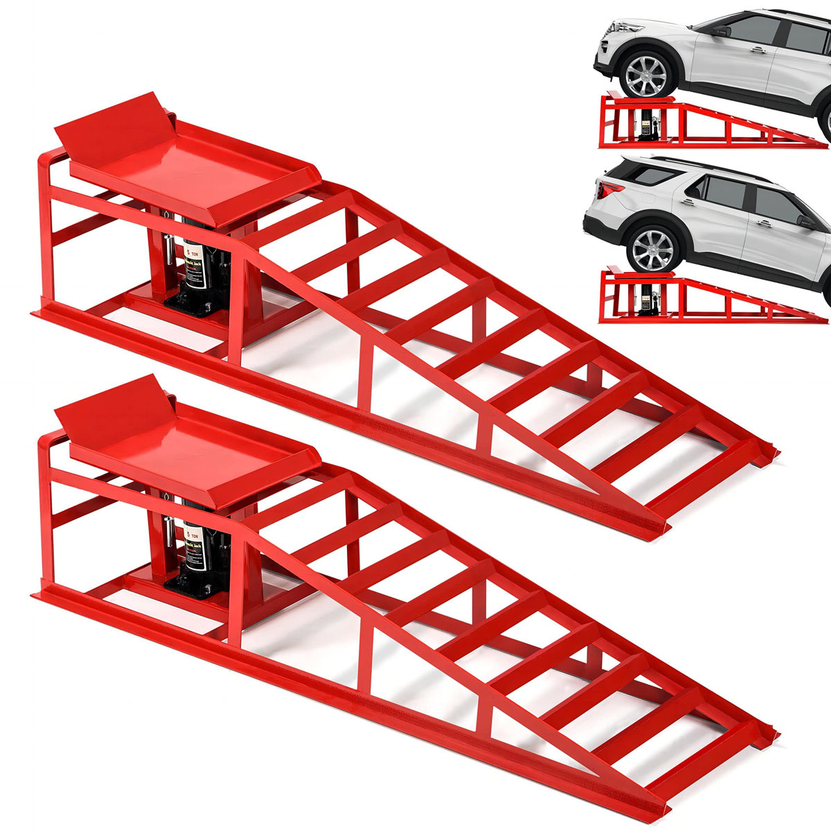 petlvia 2-Pack Hydraulic Car Ramps: Heavy-Duty Vehicle Ramps With 5T ...