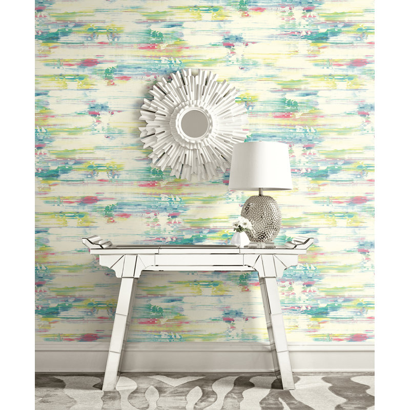 Rouleau de papier peint l 33 pi x l 20,5 po rayures Moriah, Vert lime / bleu sarcelle / rose chaud
