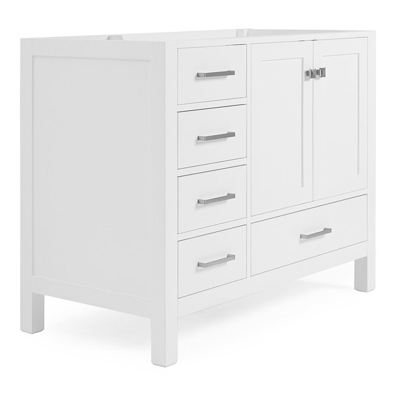 Cambridge 42'' W Single Bathroom Vanity Base, Brushed Nickel, White