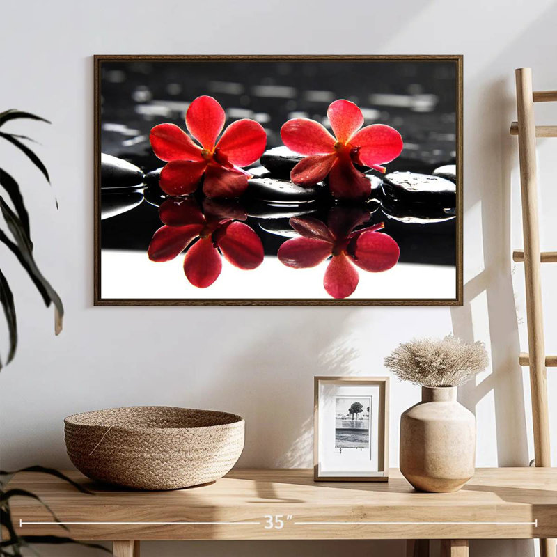 Spa orchidées, 25 po x 17 po, Cadre flottant noyer