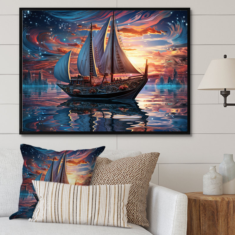 «Boat Magical Waters I», reproduction d'art sur toile, H 34 po x l 44 po x P 1,5 po, Cadre flottant noir