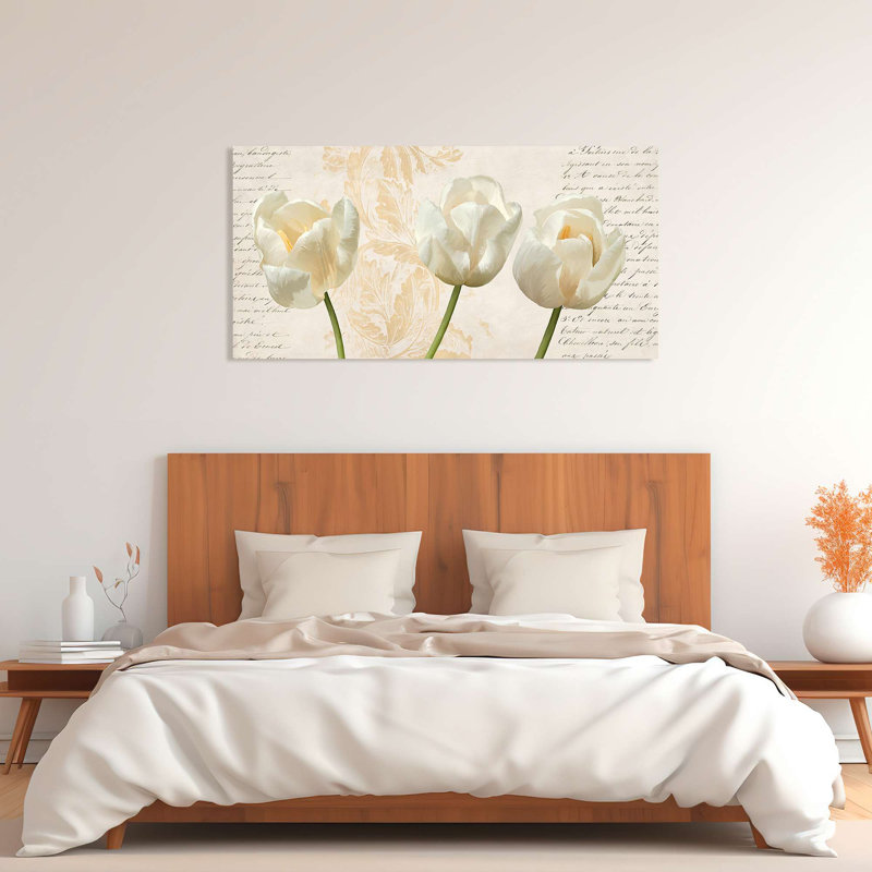 Floral Decorative Panel: Three Tulips by Elena Dolci - Wrapped Canvas Print, 50cm H x 100cm W x 4cm D