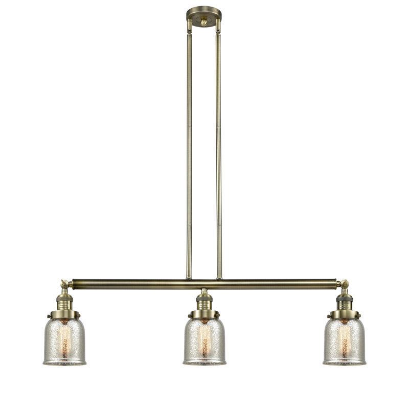 Luminaire suspendu linéaire à 3 lumières pour îlot de cuisine Harta, Laiton antique, Argent mercuré plaqué