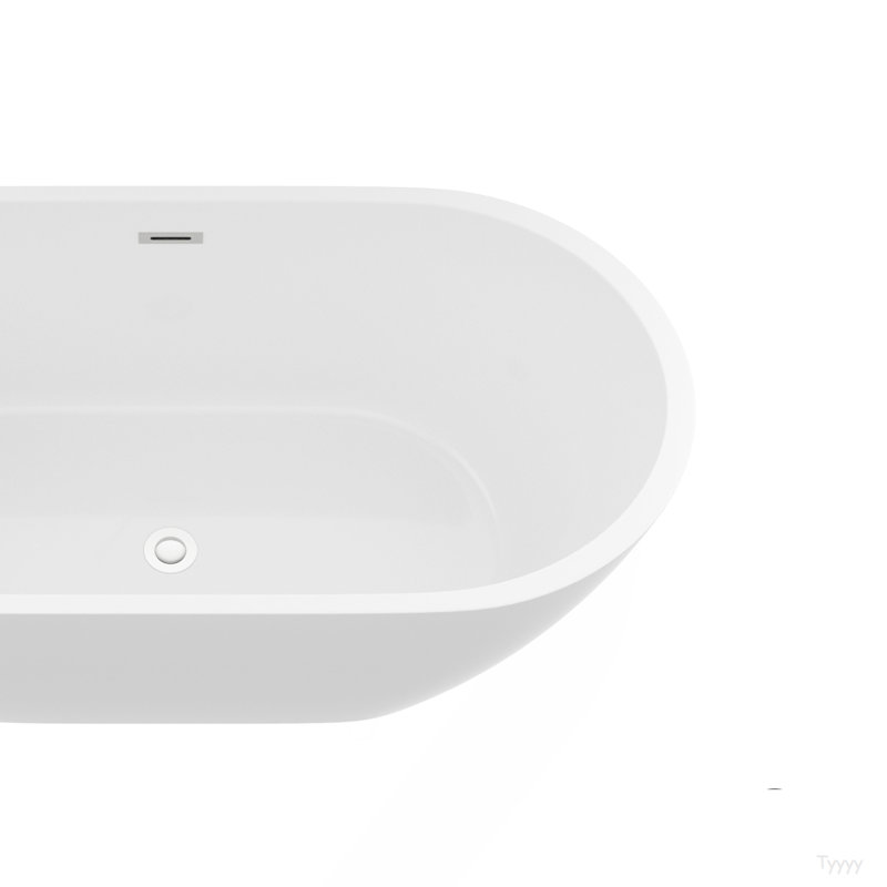 Baignoire autoportante en acrylique 67 po, élégante baignoire ovale, blanc brillant, trop-plein chromé et bonde escamotable