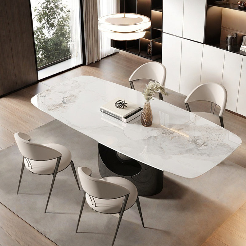Ensemble de table de salle à manger rectangulaire Light Luxury, Blanc / gris clair, Blanc cassé / blanc