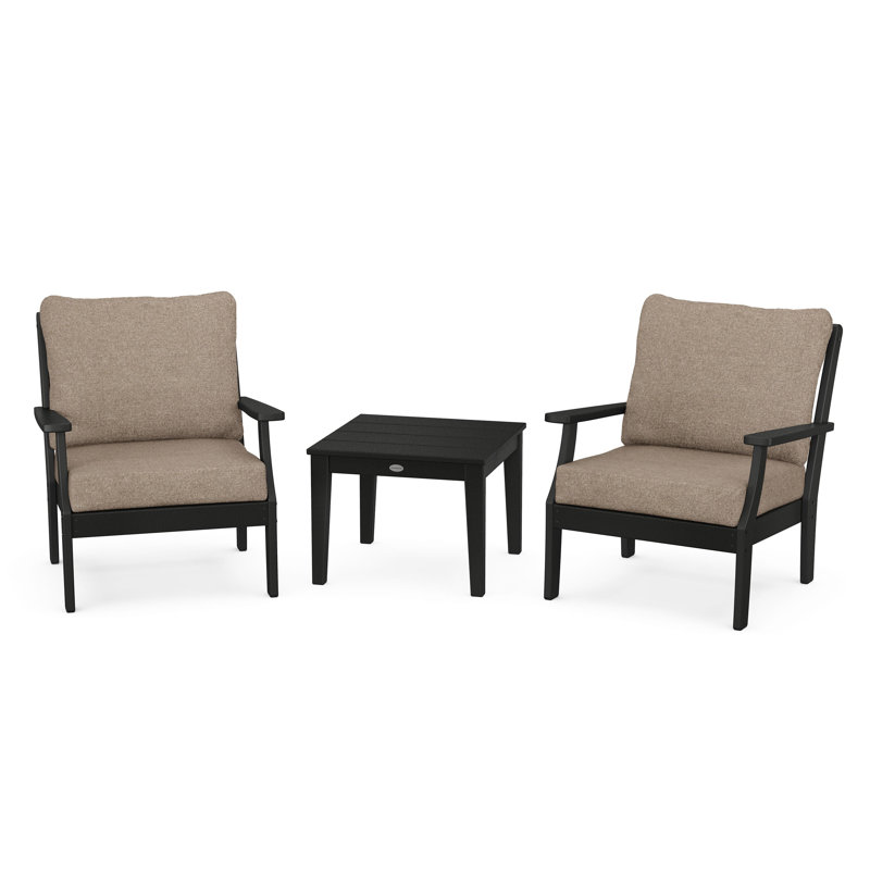 Braxton 3-Piece Deep Seating Set, Black, Spiced Burlap