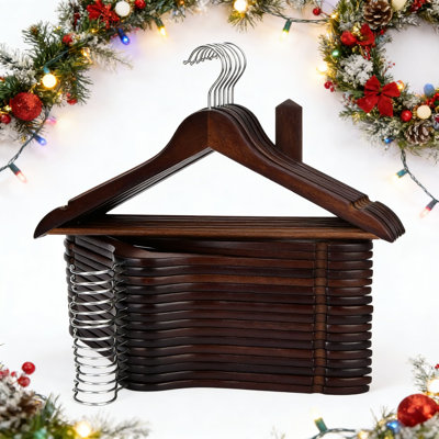 Cintres minces en bois avec crochet pivotant à 360 degrés et barre à pantalons - Cintres robustes pour garde-robe peu encombrants