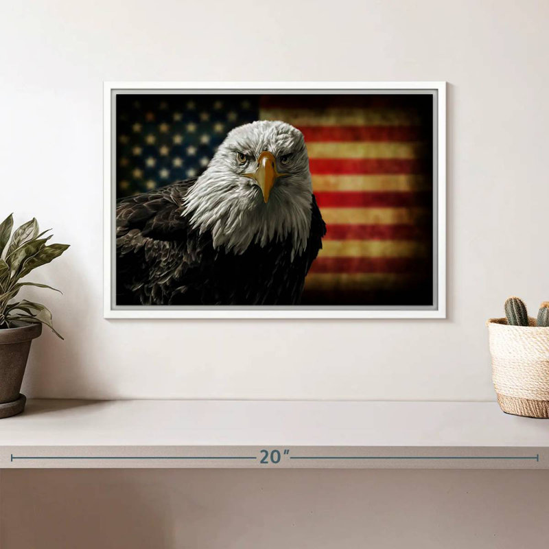 Aigle et drapeau de l'Amérique, Cadre flottant blanc, 13 po x 9 po