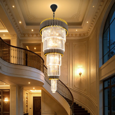 Large K9 Crystal Chandeliers For Stair Foyer D24inxh79in